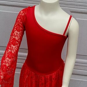Red One-Shoulder Lace Lyrical Dress